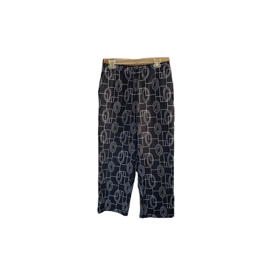 Talbots vintage black and white stretch embroidered flat front pants S/12